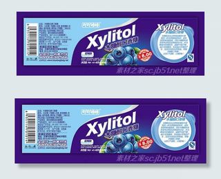木糖醇口香糖蓝莓味标贴设计psd素...