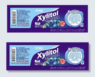 木糖醇口香糖蓝莓味标贴设计psd素...