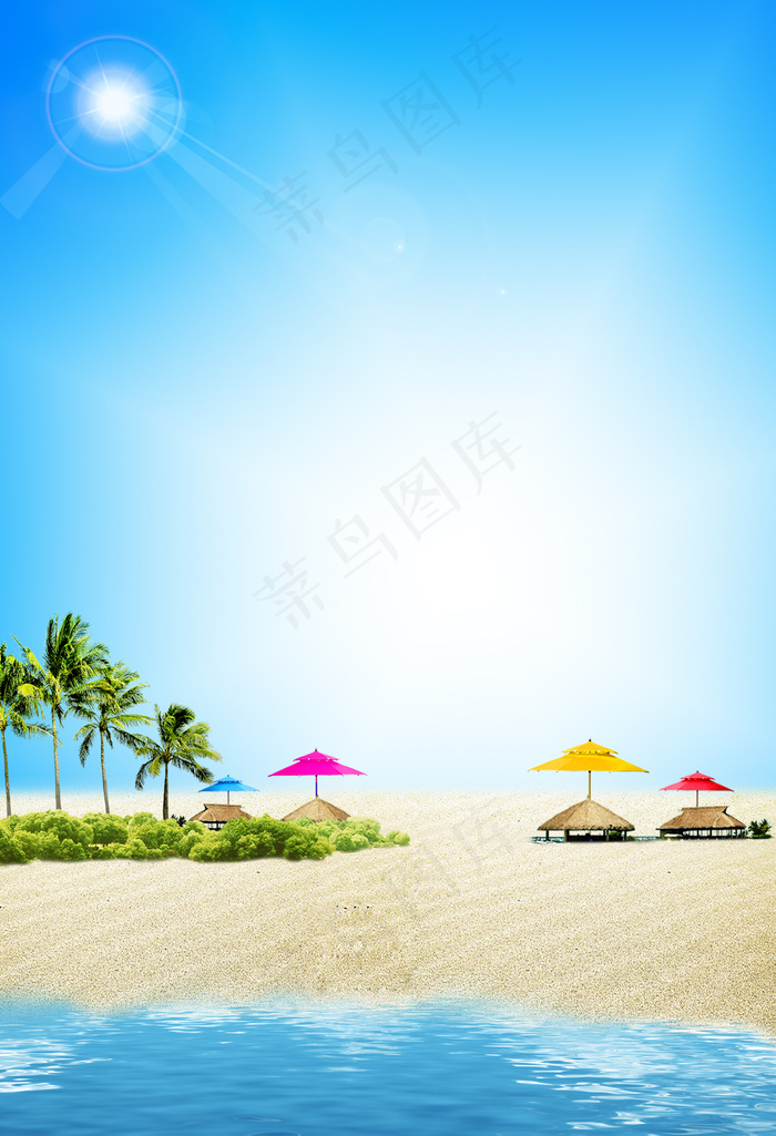 清凉海边夏日太阳度假沙滩背景