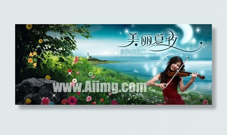 美丽夏夜音乐宣传图片(5906X2953(DPI:300))psd模版下载
