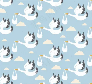 卡通送子鹤无缝背景矢量图