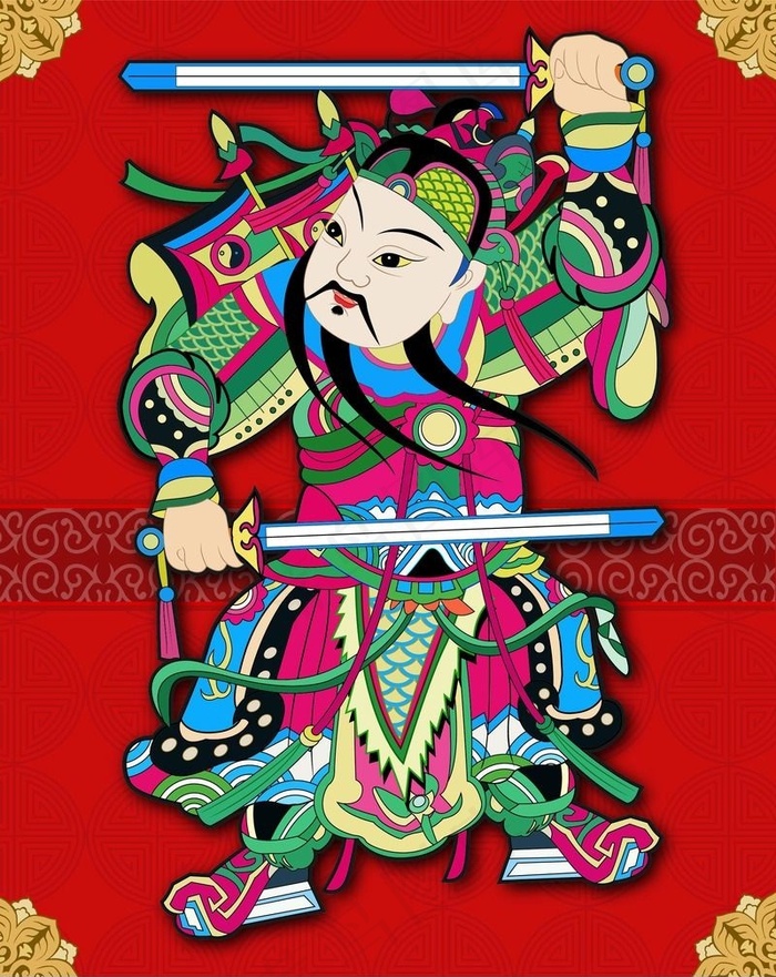 中国年画门神 秦琼ai矢量模版下载