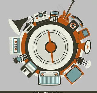 复古家用电器组合圆形矢量图图片