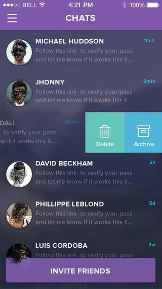 紫色手机聊天列表界面PSD素材