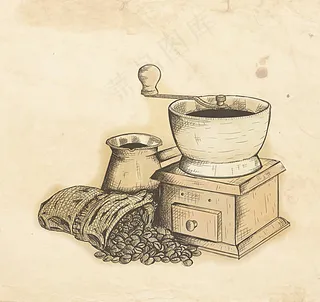 手绘研磨咖啡机矢量素材图片