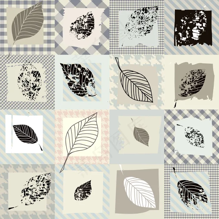 黑白植物叶子图案矢量素材eps,ai矢量模版下载