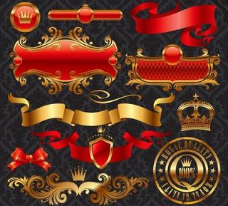 一套华丽的欧洲风格的旗帜图案矢量素...