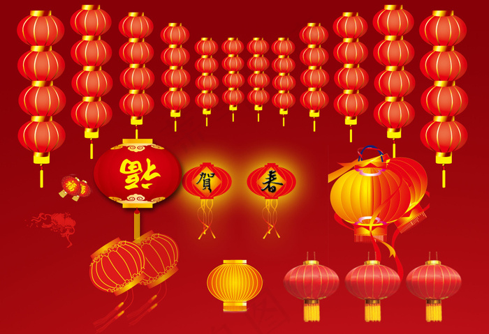 新年红色灯笼素材psd模版下载