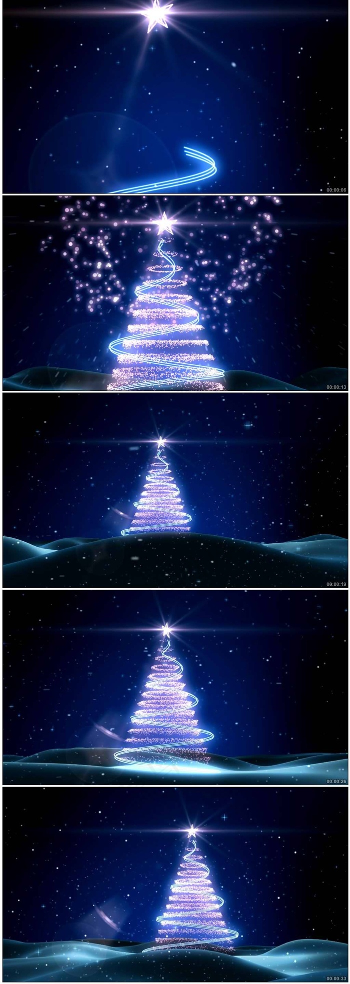 蓝色曲线环绕圣诞树粒子五角星高清视...