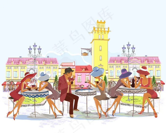 露天咖啡馆插画矢量素材