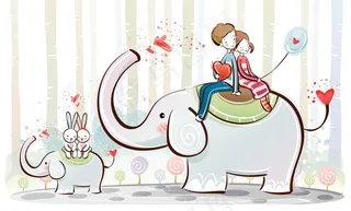 骑在大象身上的情侣图片