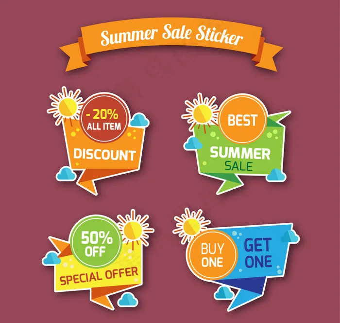 夏季销售贴纸集ai矢量模版下载