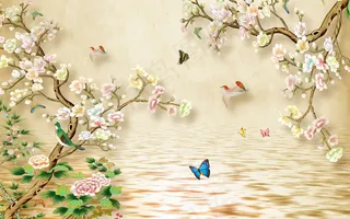 花鸟画3D背景墙图片