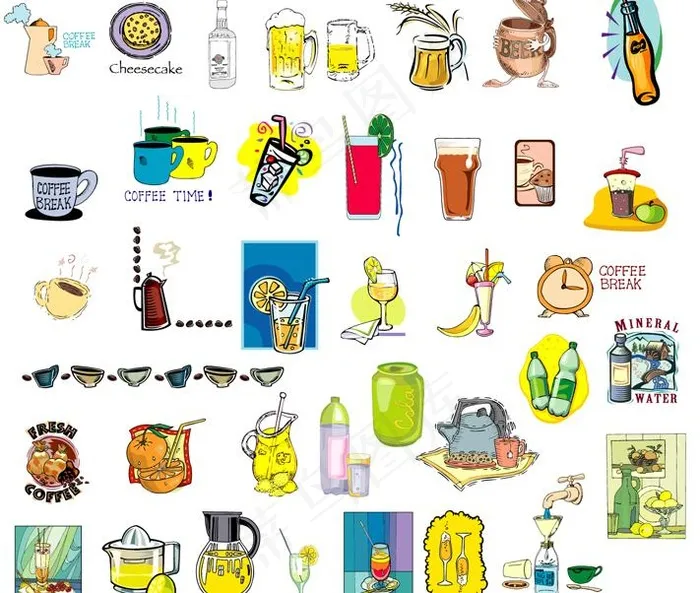卡通食物酒水图片ai矢量模版下载