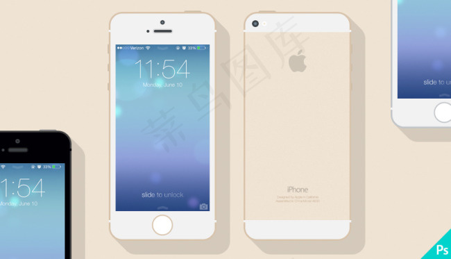 iPhone 5s三色扁平界面设计...psd模版下载