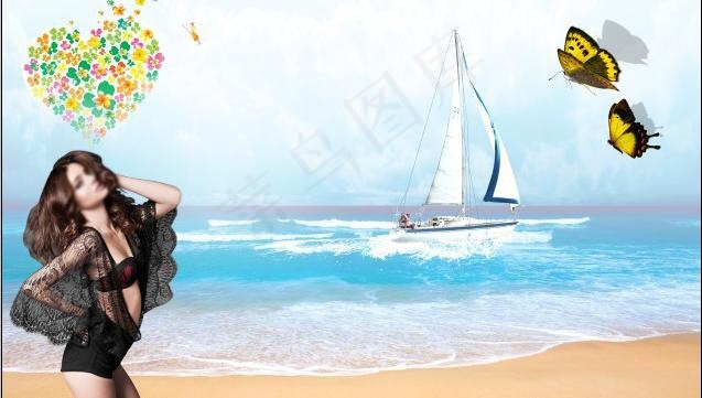 大海帆船图片psd模版下载