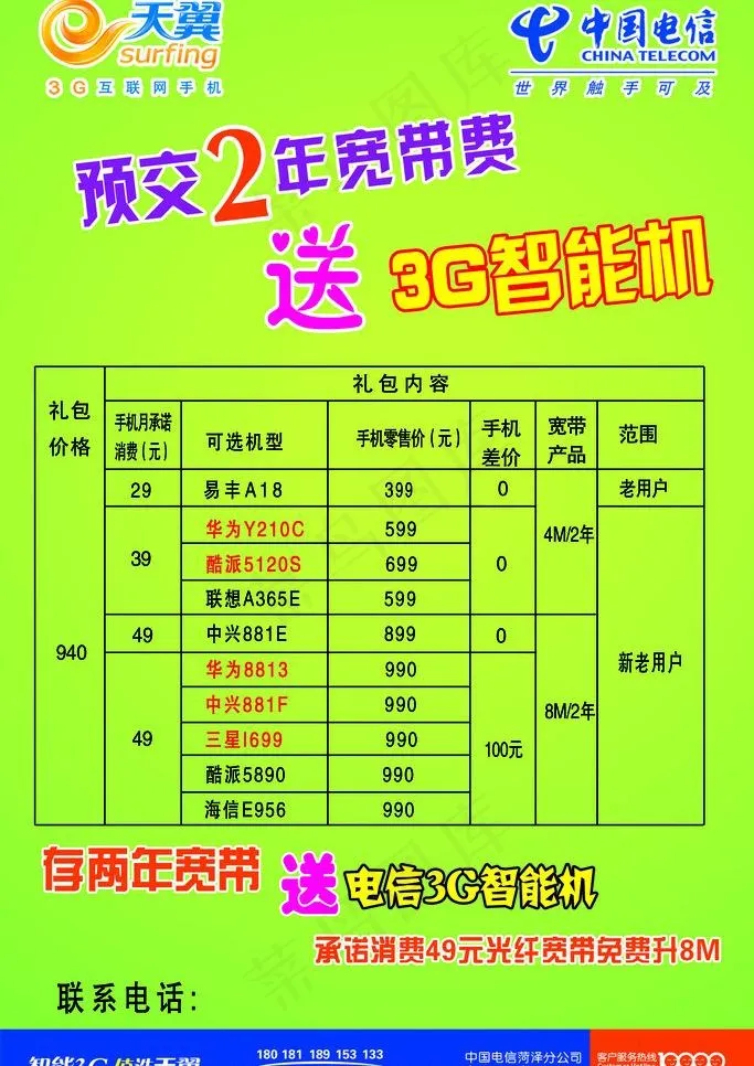 电信套餐宣传彩页图片psd模版下载