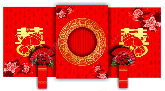 中式婚礼合影cdr矢量模版下载