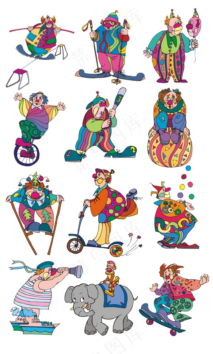 小丑人物角色表演矢量图