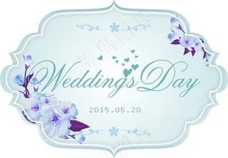 水蓝手绘花婚礼水牌