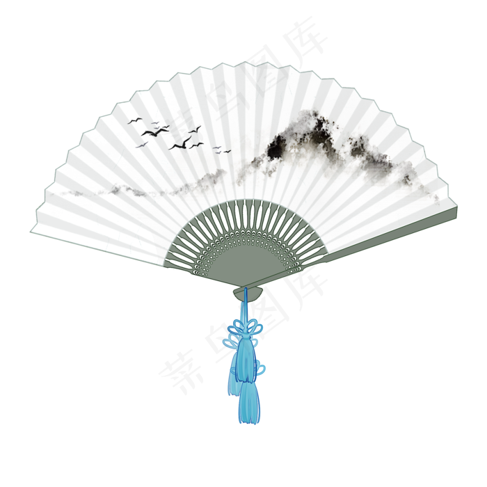 中国风水墨折扇夏季纳凉用品PNG素材