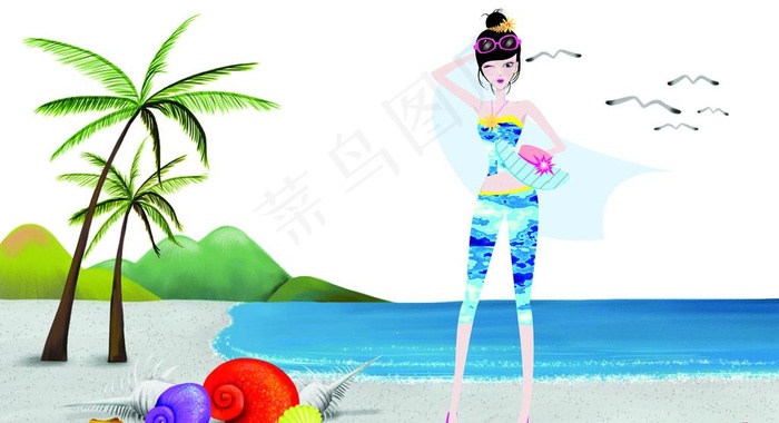 海边美女图片(5906X3543(DPI:300))psd模版下载