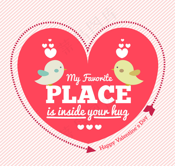 卡通情人节爱心和鸟矢量素材