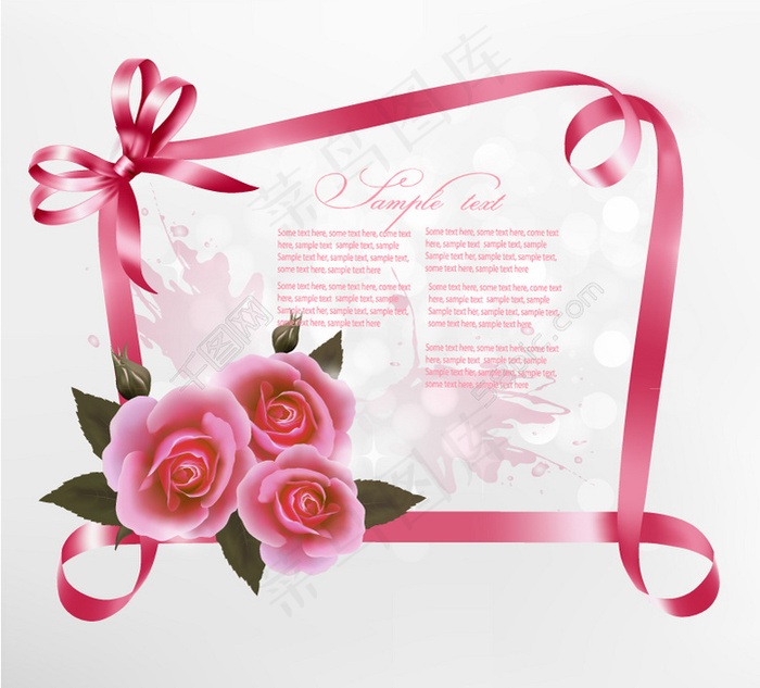 精致玫瑰丝带背景矢量素材