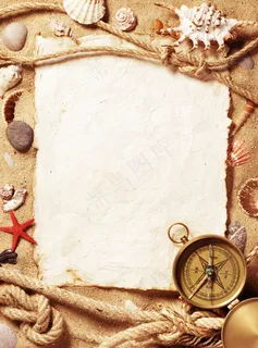 怀旧沙滩指南针牛皮纸绳子图片 怀旧沙滩指南针牛皮纸绳子图片