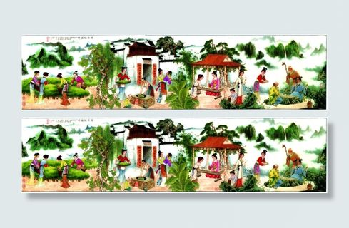 工笔古代采茶图