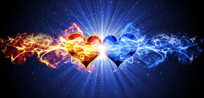 水火相交的发光爱心桃