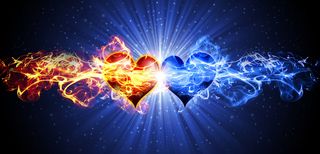 水火相交的发光爱心桃