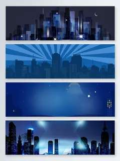 几何扁平蓝色城市剪影背景banner