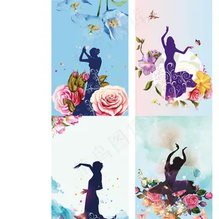 唯美舞蹈美少女背影花朵背影矢量元素
