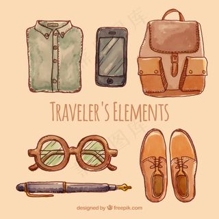 手绘的旅游元素包