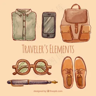 手绘的旅游元素包