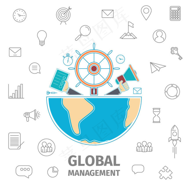 商务图标和蓝色地球图片