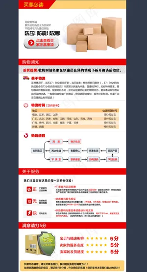 淘宝天猫买家购物须知5分好评模板