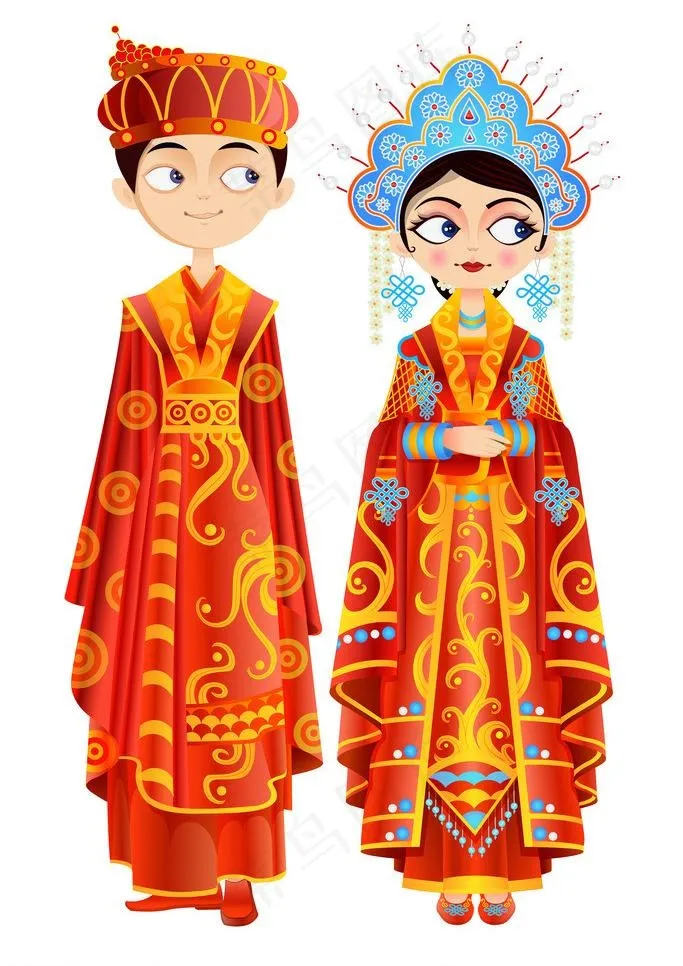 中国传统婚礼服饰ai矢量模版下载