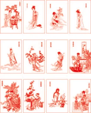 复古山水人物画矢量素材