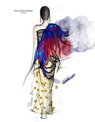 羽毛抹胸长裙设计图