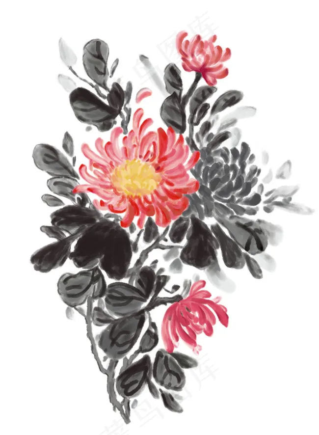 PS手绘水墨菊花psd模版下载