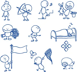 可爱坏小人动作圆珠笔趣味手绘插画