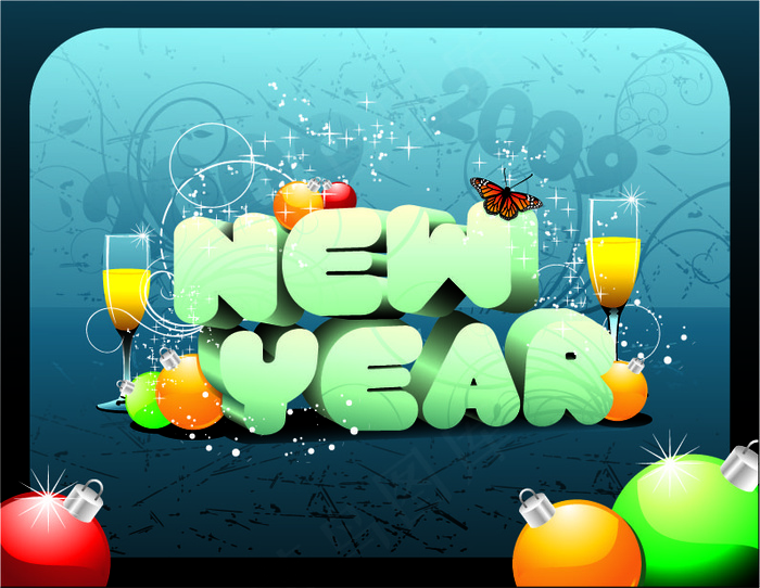 NEW YEAR字体设计矢量