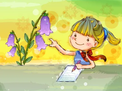 童年卡通插画写作业的小女孩