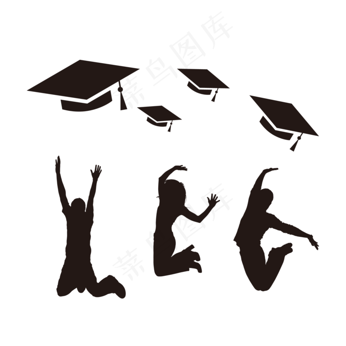 毕业季跳跃卡通学生剪影设计毕业季跳跃卡通学生剪影设计