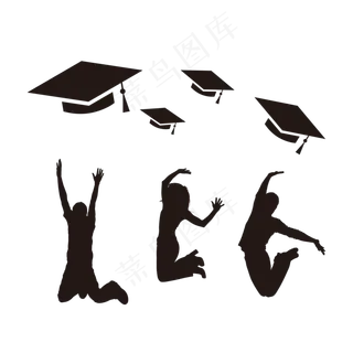 毕业季跳跃卡通学生剪影设计毕业季跳跃卡通学生剪影设计