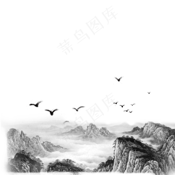 中国风水墨山水免扣设计素材