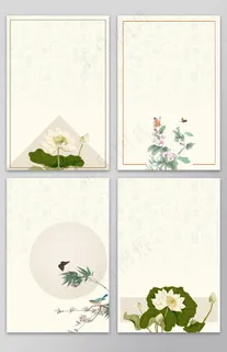 新款中式古风工笔花鸟画背景设计模板