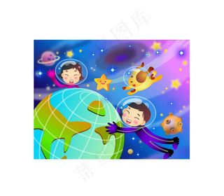 儿童登月球太空背景画插画